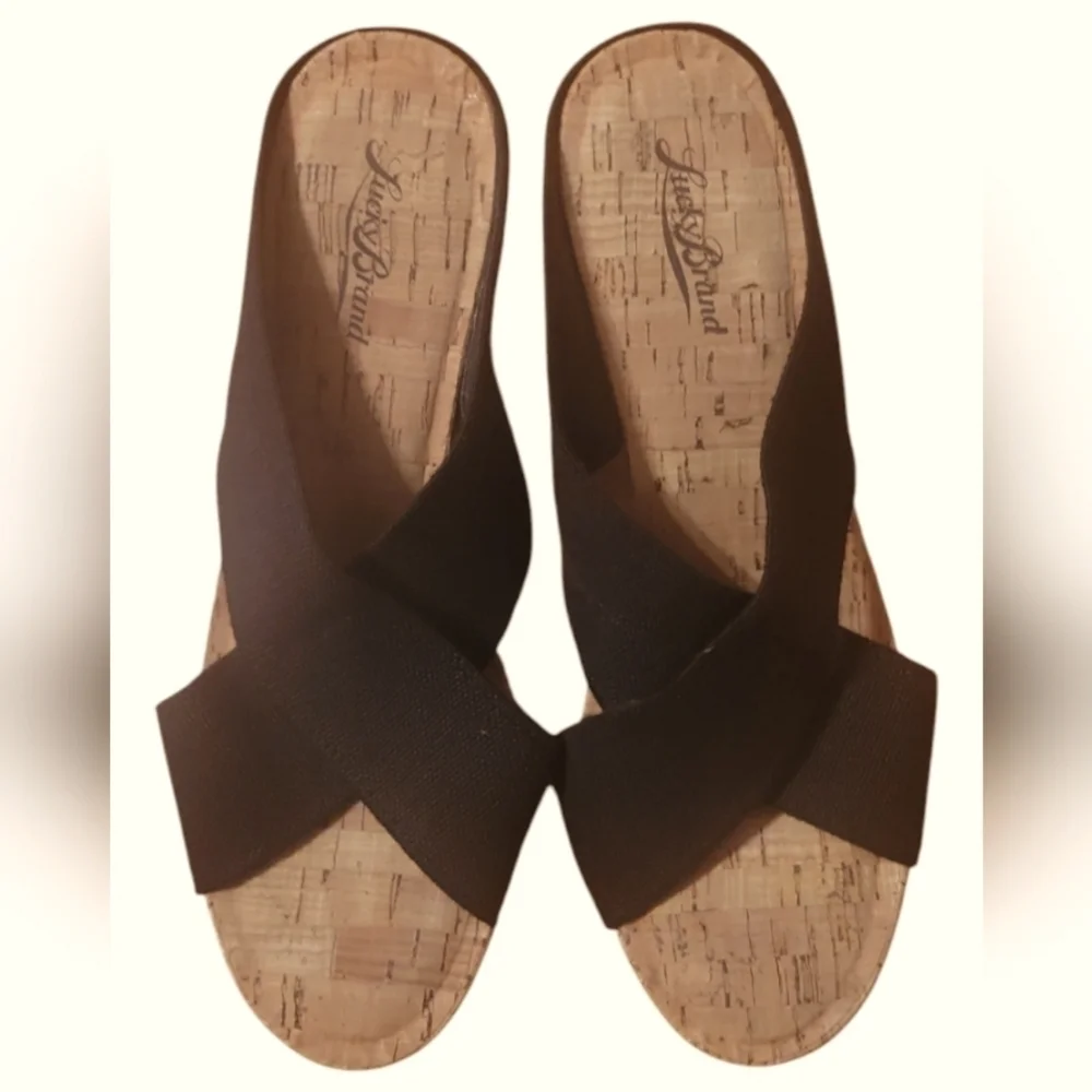 Lucky Brand Womens Miller Wedge Platform Slip On Cork Black  Sandals 9M /39